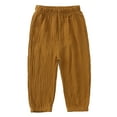 thumbnail image 2 of Hansber Toddler Boy Girl Plain Cotton Linen Pants Elastic Waist Casual Bloomers Trousers Ligth Brown 110, 2 of 5