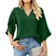 thumbnail image 2 of Nuevos tops de manga petal para mujer: blusa holgada de gasa con cuello en V y detalles plisados, mangas tres cuartos para el trabajo en verano o salidas informales., 2 of 5