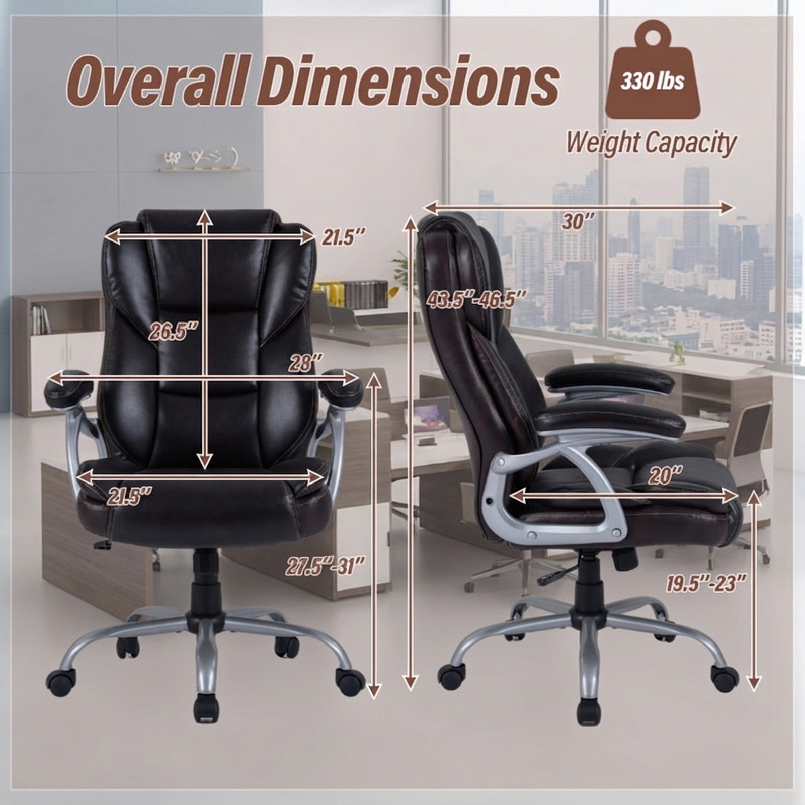 Furnibear Executive Office Chair High Back Leather Ergonomic with Padded Armrests Lumbar Support Swivel Task Chair for Home Office, Brown