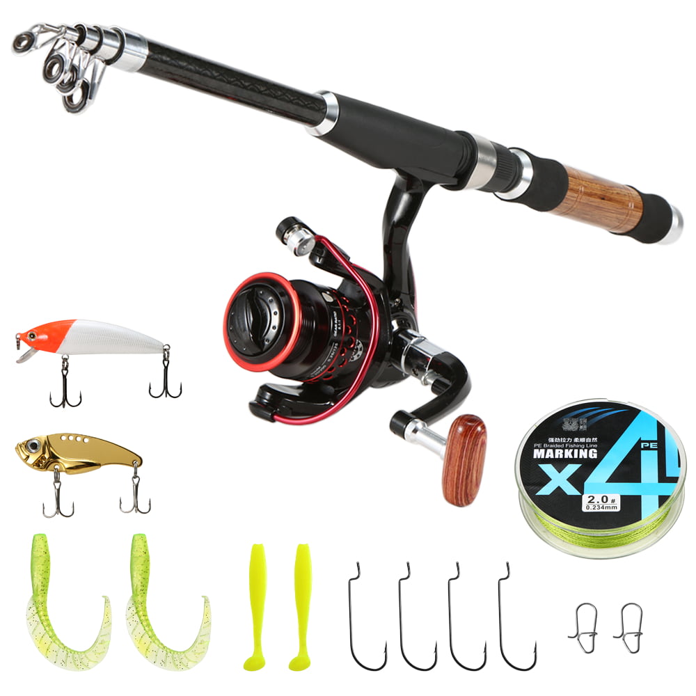 Fishing Rod Reel Combo Full Kit Spinning Reel Gear Organizer Pole Lures Set 2.1M 