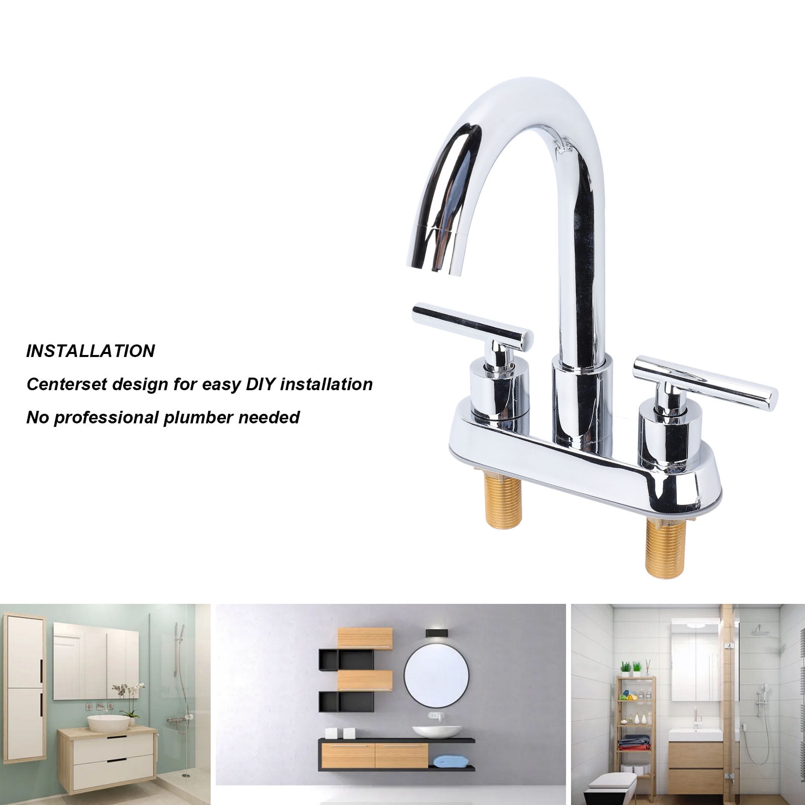 BIMZUC Double Handle Sink Faucet, 304 Stainless Steel Anti-Splash Bathroom Vanity Faucet, Chrome