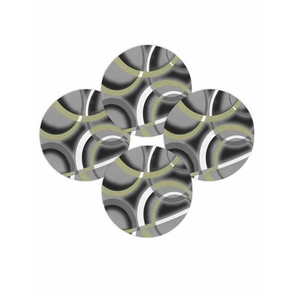 Round Placemats Set of 4 Sage Green Grey Geometric Circle Place Mats Washable Woven Placemat Modern Abstract Lines Circle Braided Table Mat for Kitchen Dining Table Party Home Decor 15 Inch