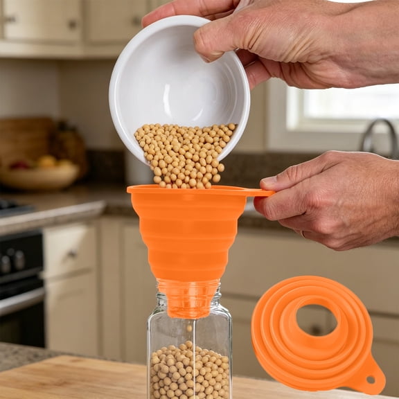 Funnels for Kitchen Use Filling Bottles,Kitchen Funnels,Foldable Silicone Funnel,5.7IN Collapsible Small & Large Funnels for Kitchen, Water Bottles & Liquid Transfer(Orange)
