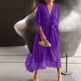thumbnail image 4 of Women’s V Neck Midi Dress with Kimono Sleeves and Waist Tie Loose Fit Lightweight Flowy Casual Style for Daily Wear Dark Purple XL, 4 of 6