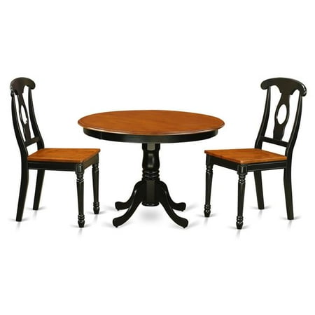 Two Seat Table East West Furniture HLKE3-BCH-W Dining Set - One Round Small Table & 2 Chairs Wood Seat, Black & Cherry - 36 in. - 3 Piece ()