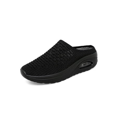 

Fangasis Ladies Athletic Shoe Mesh Sneakers Slip On Walking Shoes Women s Mules Slippers Fitness Lightweight Air Cushion Flats Black 7.5