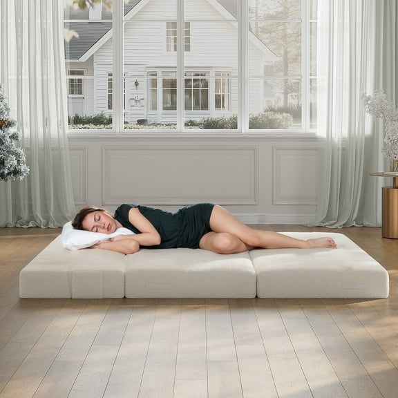 Me'On Folding Sofa Bed Foldable Floor Mattress with 2 Pillows, Suitable for Living Room, Twin Size, Adult, Beige