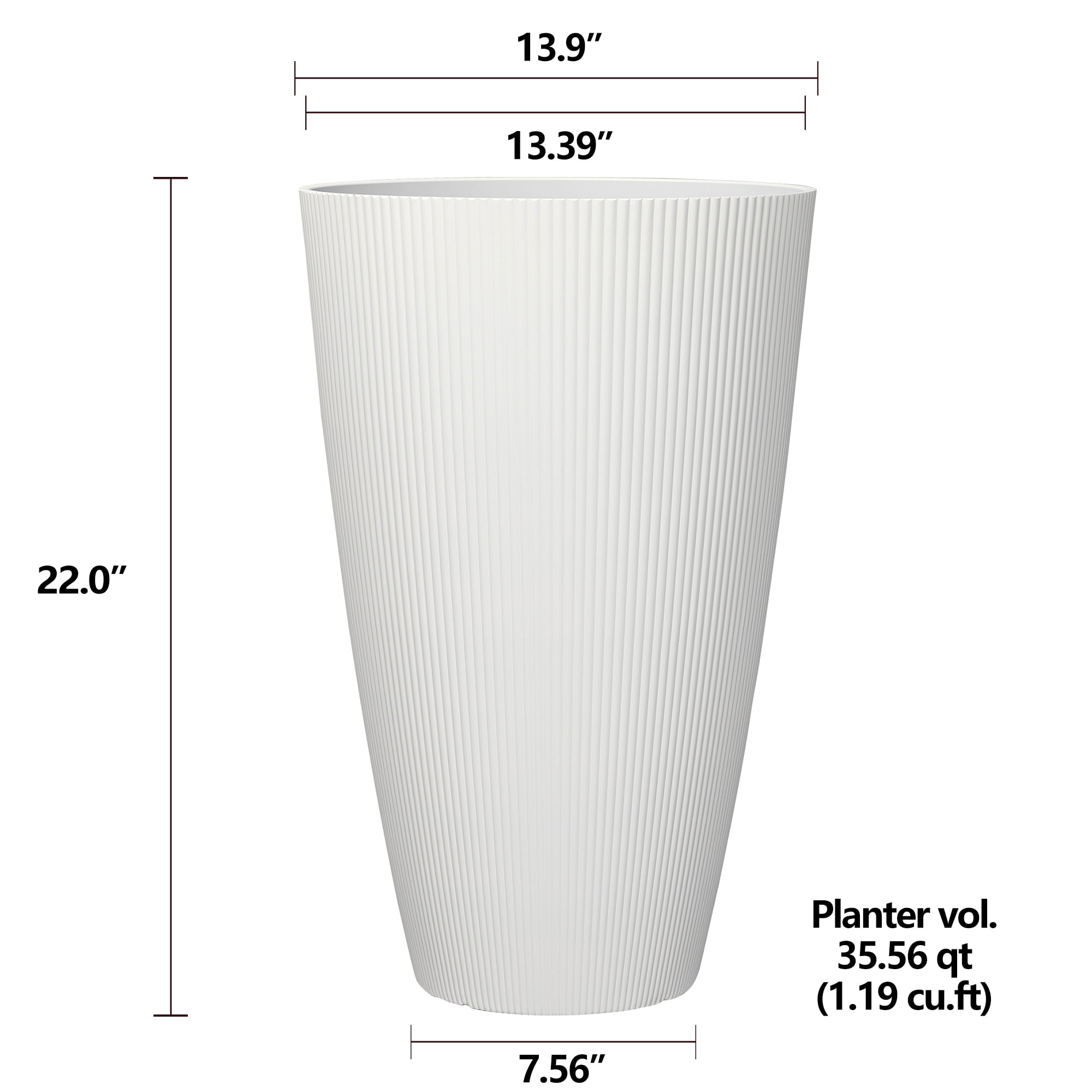 Mainstays 13.9" D x 22" H Parker Tall Cream Recycled Resin Planter