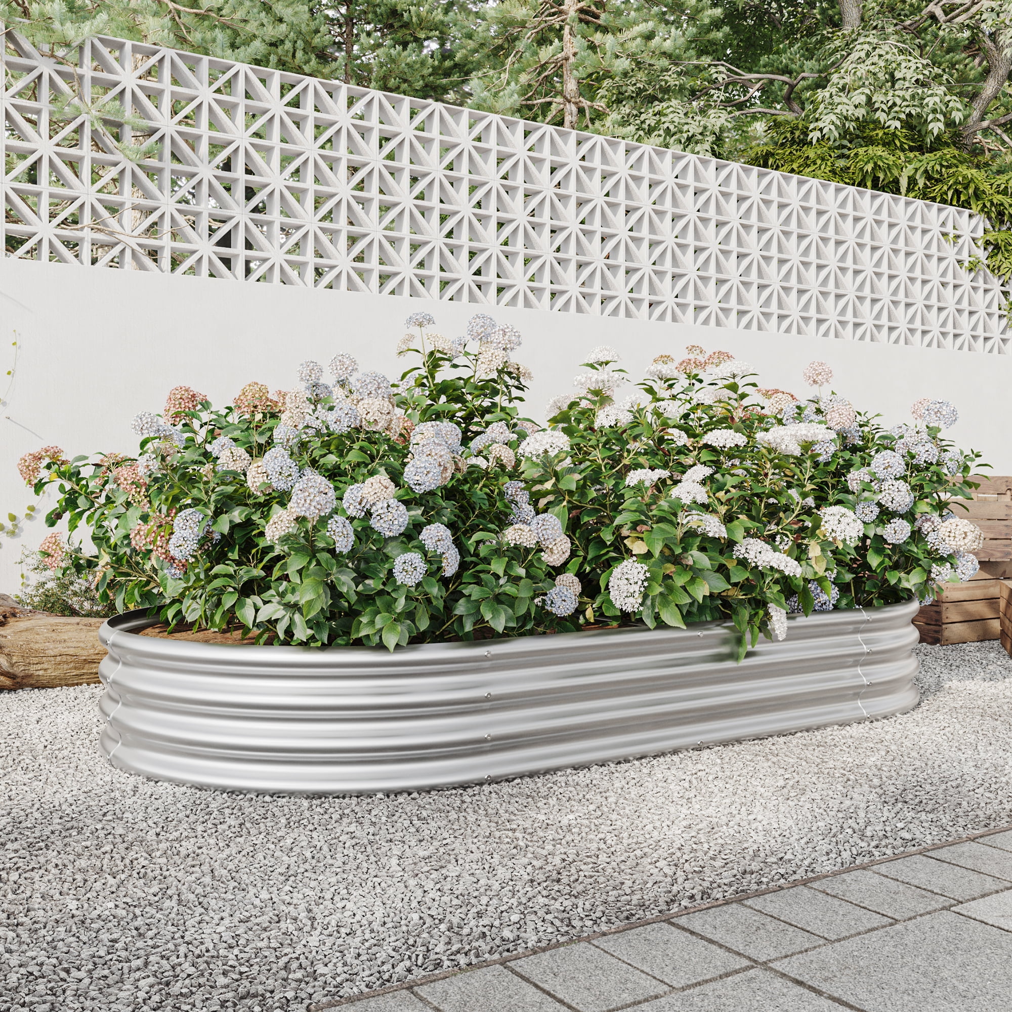MAYEERTY 89x45x11" Oval Raised Garden Bed, Galvanized Metal Planter for Veggie Flower Plant Outdoor, Silver