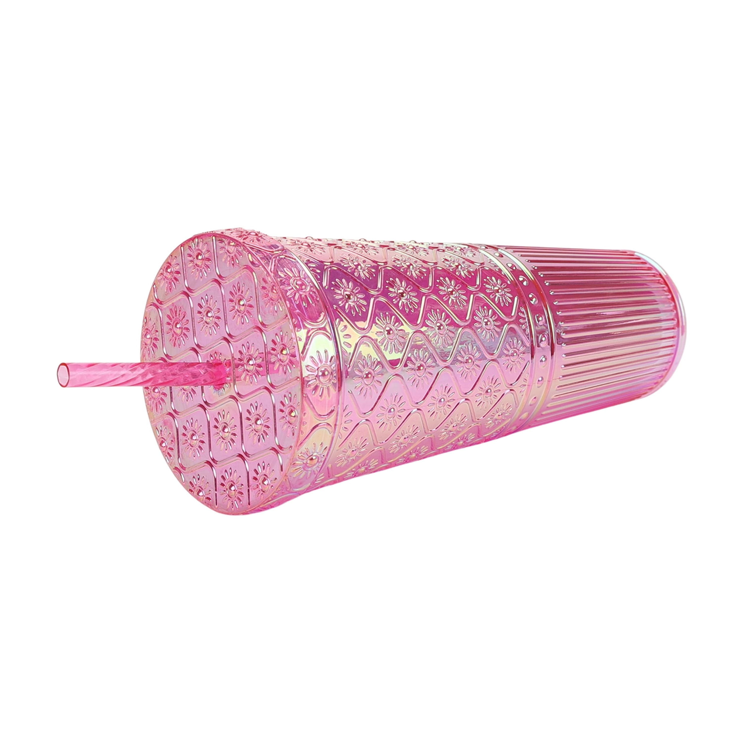Mainstays 26 oz Sun Ray Textured Plastic Tumbler, Pink