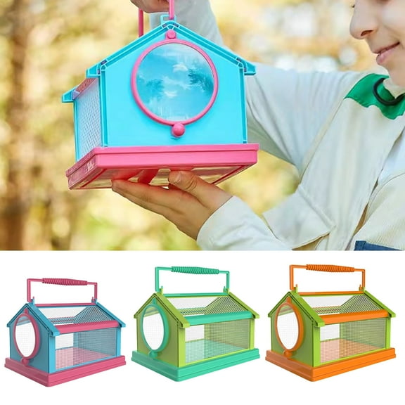 Shenmeida Small Butterfly Habitat, Insect Mesh Cage, Caterpillar Enclosure, House Shape Critter Cage, Bug Terrarium Portable Carry Handle