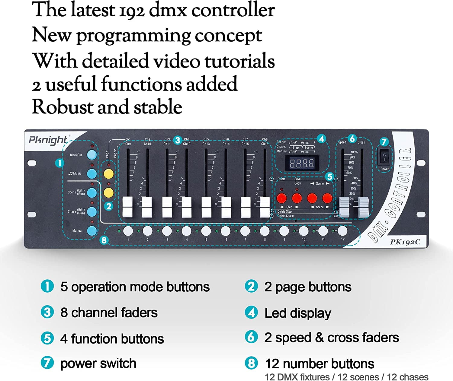 Pknight DMX Light Controller,192ch DMX Lighting Console,simple Lighting Board Controller For Stage Lights,dj Light And Ktv
