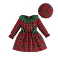 thumbnail image 4 of JAJAHO Toddler Baby Girls Christmas Dress Peter Pan Collar Plaid Bow Midi Dresses With Hat 2 Piece Set 9M-5Y, 4 of 8