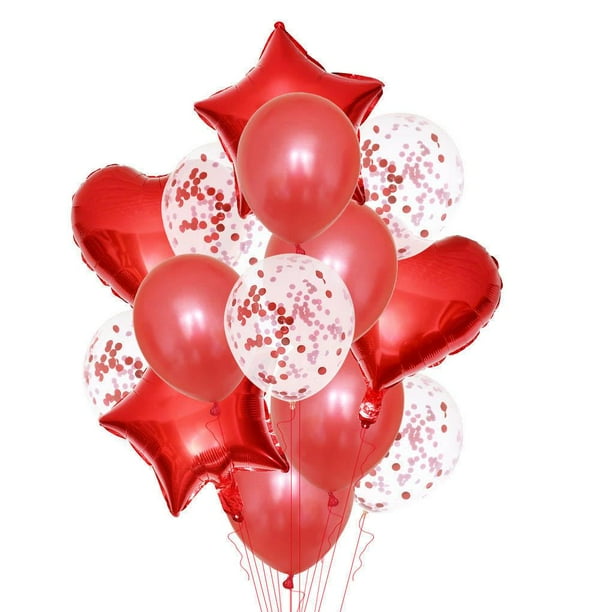 Advancent 14 unids/set globo de aluminio de estrella de corazón de 18 pulgadas globos de látex de confeti de 12 pulgadas Kits de decoración para fiestas rojo