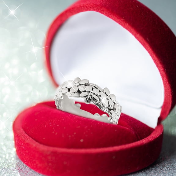 KDSJSXW Rings for Women Sterling Silver Flower Shape Around Rings Women Fashion Trend Full Flower Ring Ladies Jewelry Diamond Rings for Women Size 5 11 Womens Wedding Bands Crystal Rings (Silver,5)