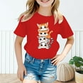 thumbnail image 2 of Shirts Girls Kid Leisure Graphic Round Neck Short Sleeve Tee Top Summer Casual Girls Tops Red 3 Years-4 Years, 2 of 5