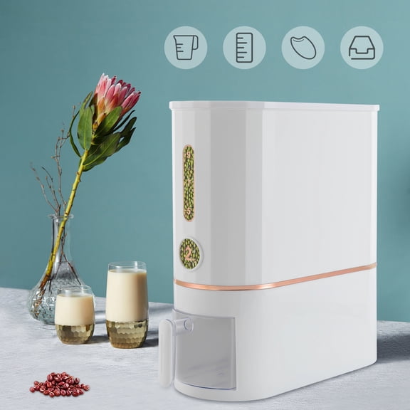 Modern White Rice Dispenser, Food Dispenser with Cup, Large Dry Food Dispenser with Cup 15.75*7.36*15.63in