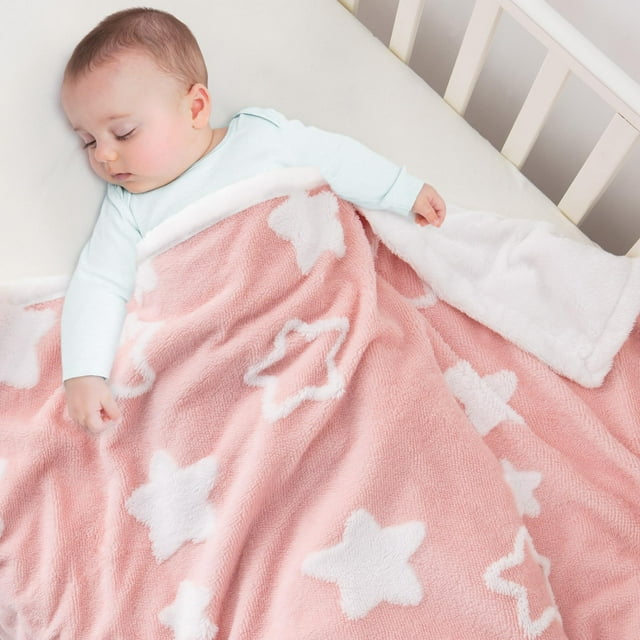 Manta para Bebé TCOYIWL Reversible Jacquard de Estrellas 84x109 cm Rosa