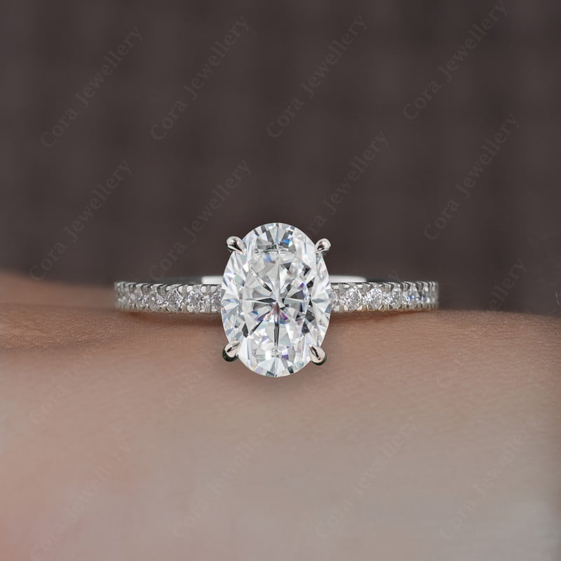 Cora Jewellery 2.75TCW Oval Moissanite Engagement Ring For Women, 18K White Gold, 10 US