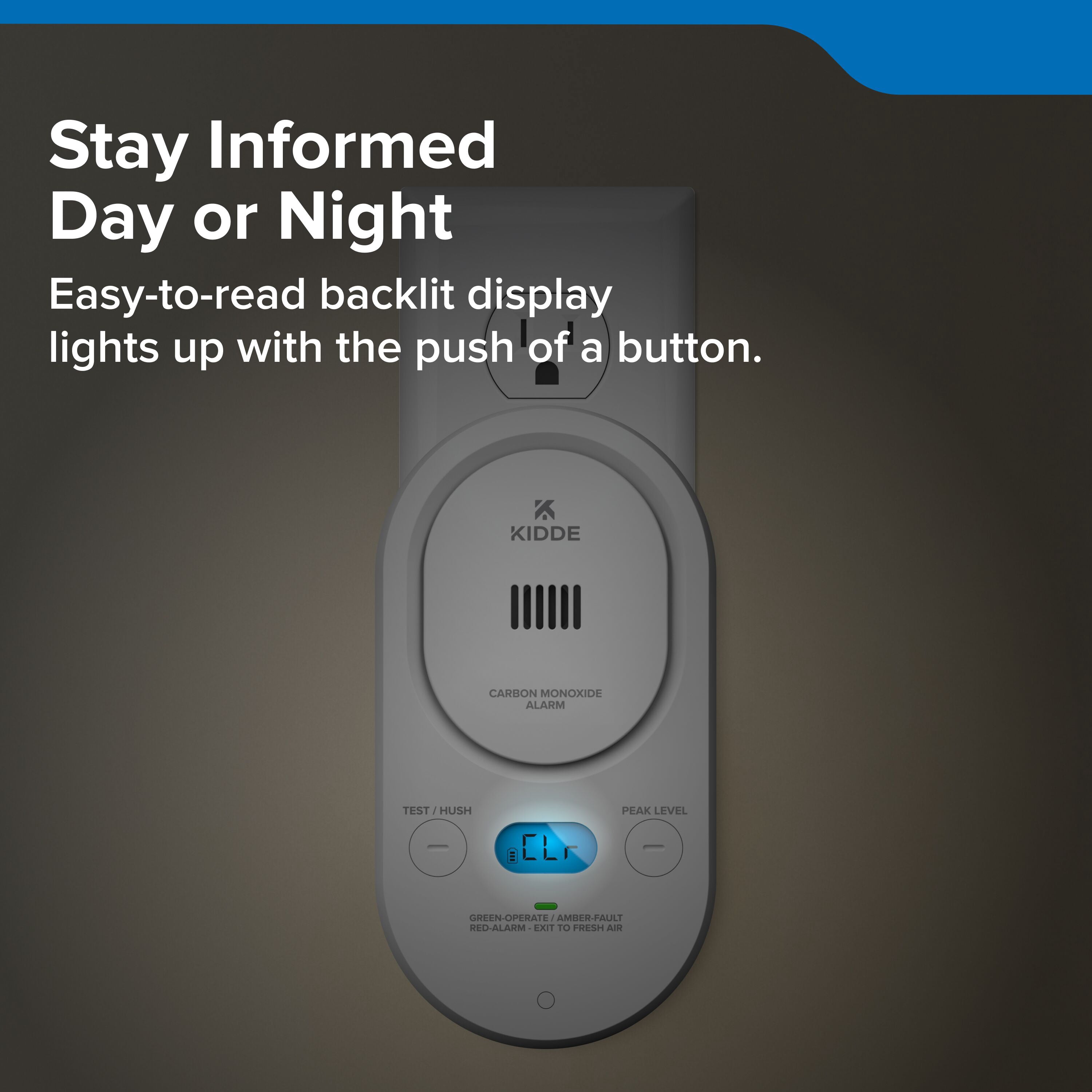 Kidde Carbon Monoxide Detector, Plug-In with AA Battery Backup, Rotating Plug, 85 dB Alarm, COPD