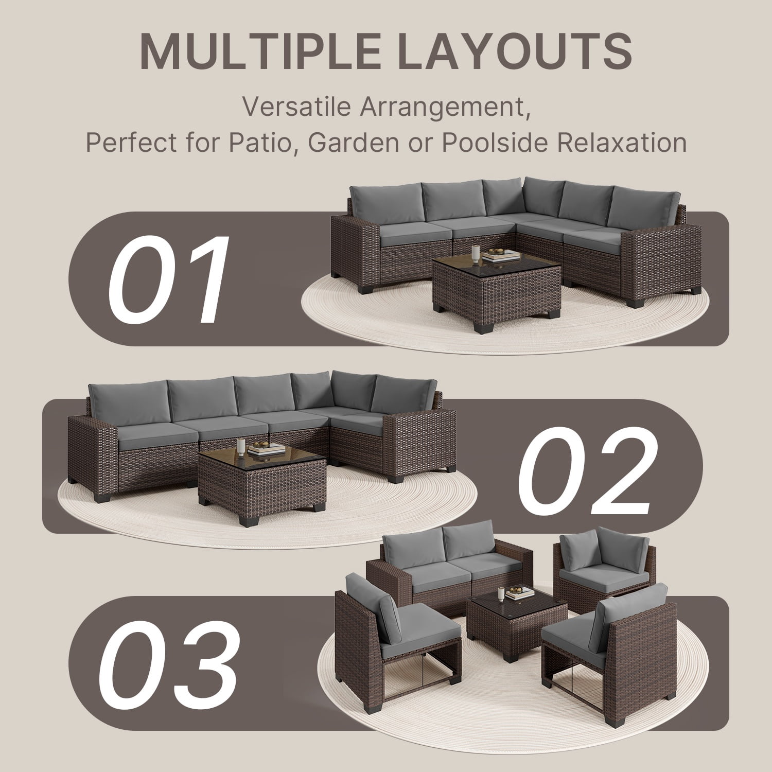 Lofka 6-Piece Outdoor Patio Furniture Set, L-Shape PE Rattan Modular Sectional with Thick All-Weather Cushions, Removable Covers, for Deck