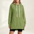 thumbnail image 3 of Plus Size Long Women's Fashion Hoodie with Pockets | Comfy Fleece Sweatshirt, High-Low Hem Pullover, Casual Loose Fit，Work & Travel & Everyday Wear Outfits，Fall Winter Clothes, Army Green, XXL, 3 of 6