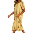 thumbnail image 6 of Women's Striped Maxi Dress, Tie Cuff Short Sleeve Casual Midi Dresses, Loose Fit A-Line Summer Vertical Stripe T Shirt Sundress with Pockets for Home and Office, 6 of 6