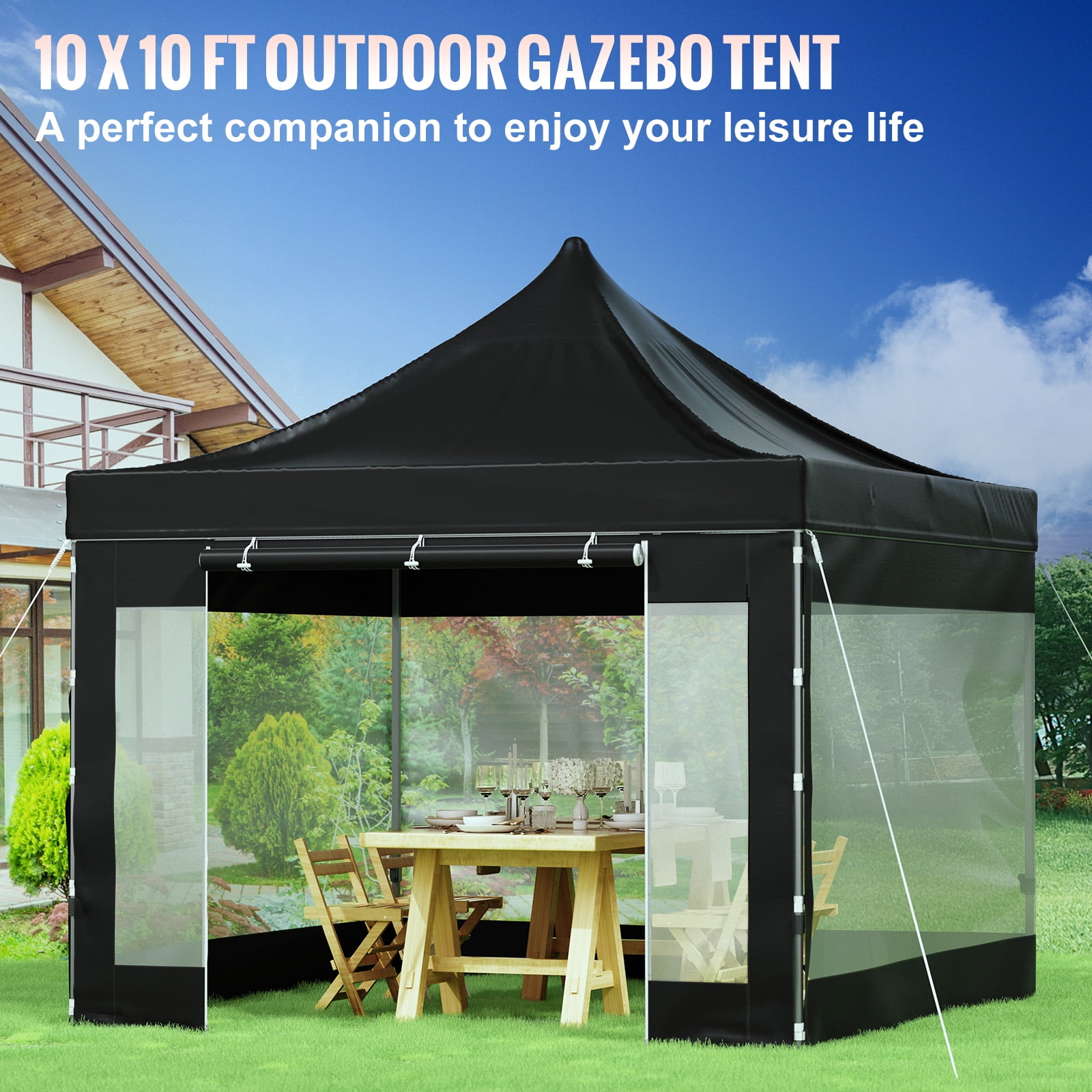 BENTISM 10' x 10' Instant Pop Up Gazebo Tent, Adjustable Height with UV Resistant