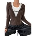 thumbnail image 3 of Women'S Long Sleeve Ribbed Knit Cardigan Drawstring Fitted Hooded Sweaters Fall Clothes Trendy Brown XL, 3 of 9