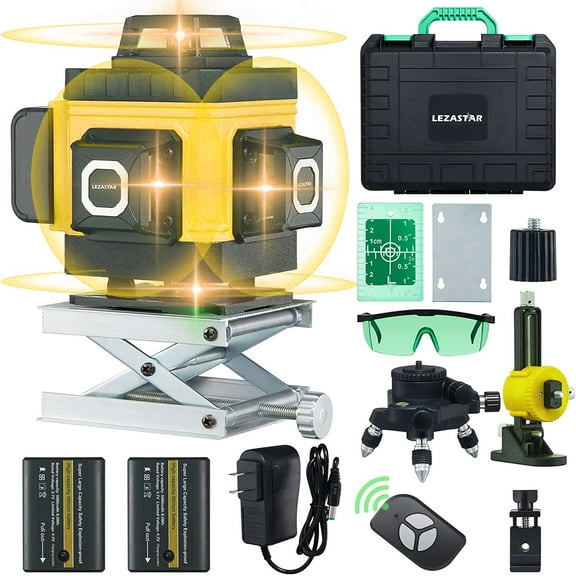 16 Line Laser Level,Laser Level 360 Self Leveling with Remote,Lazer Level with Controller 2 Rechargeable Battery Magnetic Rotating Stand Hard Case for Picture Hanging/Construction/Tiling Floor