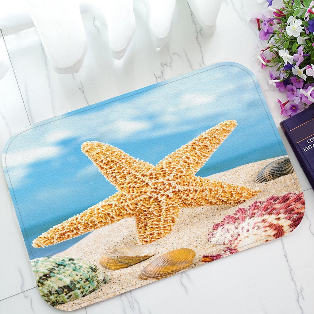 GCKG Summer Beach Seashell Starfish Sand Sky NonSlip Doormat Indoor
