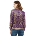 thumbnail image 2 of Women's Striped Metallic Sequin Varsity Jacket Color: Purple And Gold Size: LARGE, 2 of 7
