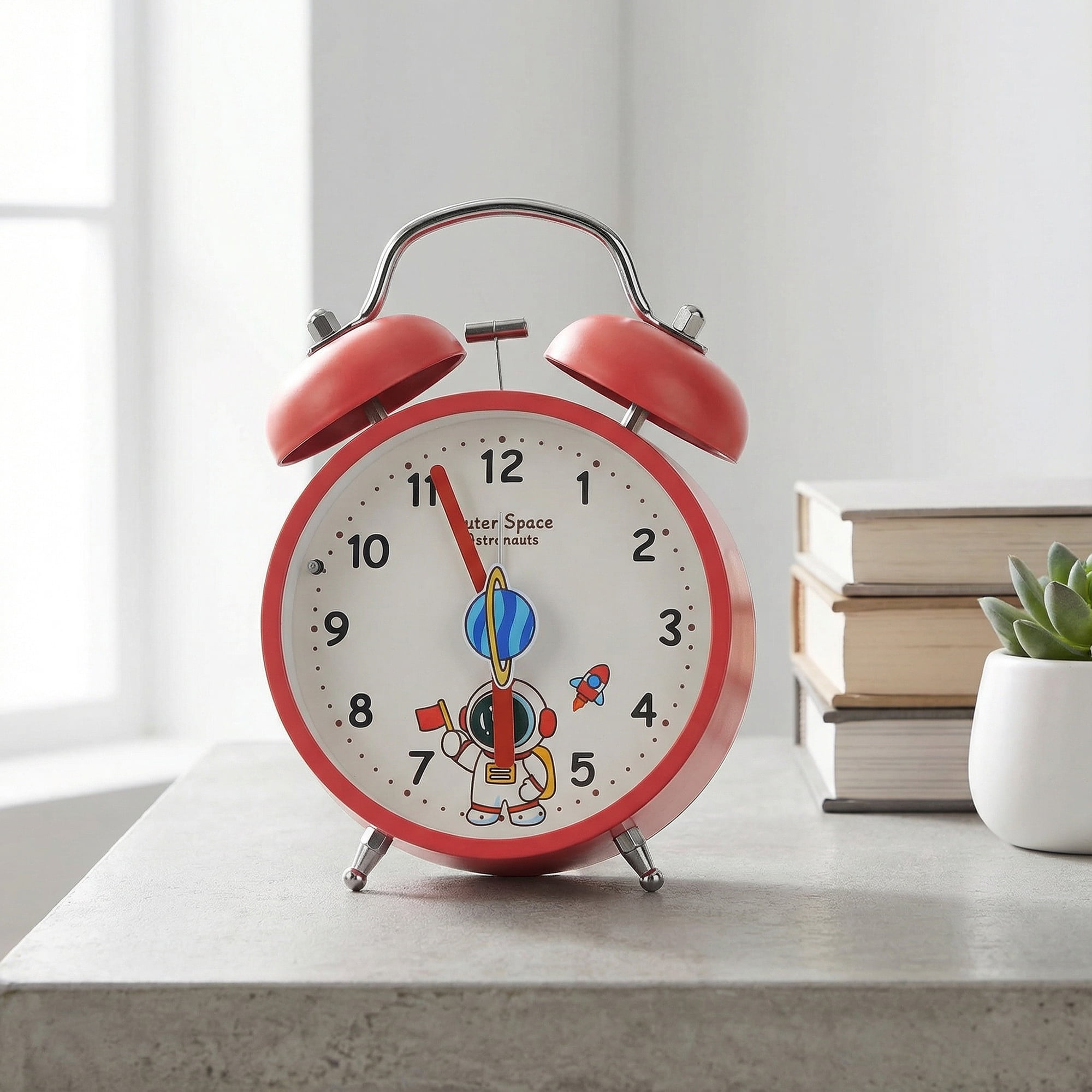 Unique Bargains Non-Tick Alarm Clock with Astronaut Pattern Orange 4.2"L x 2.1"W x 6.4"H