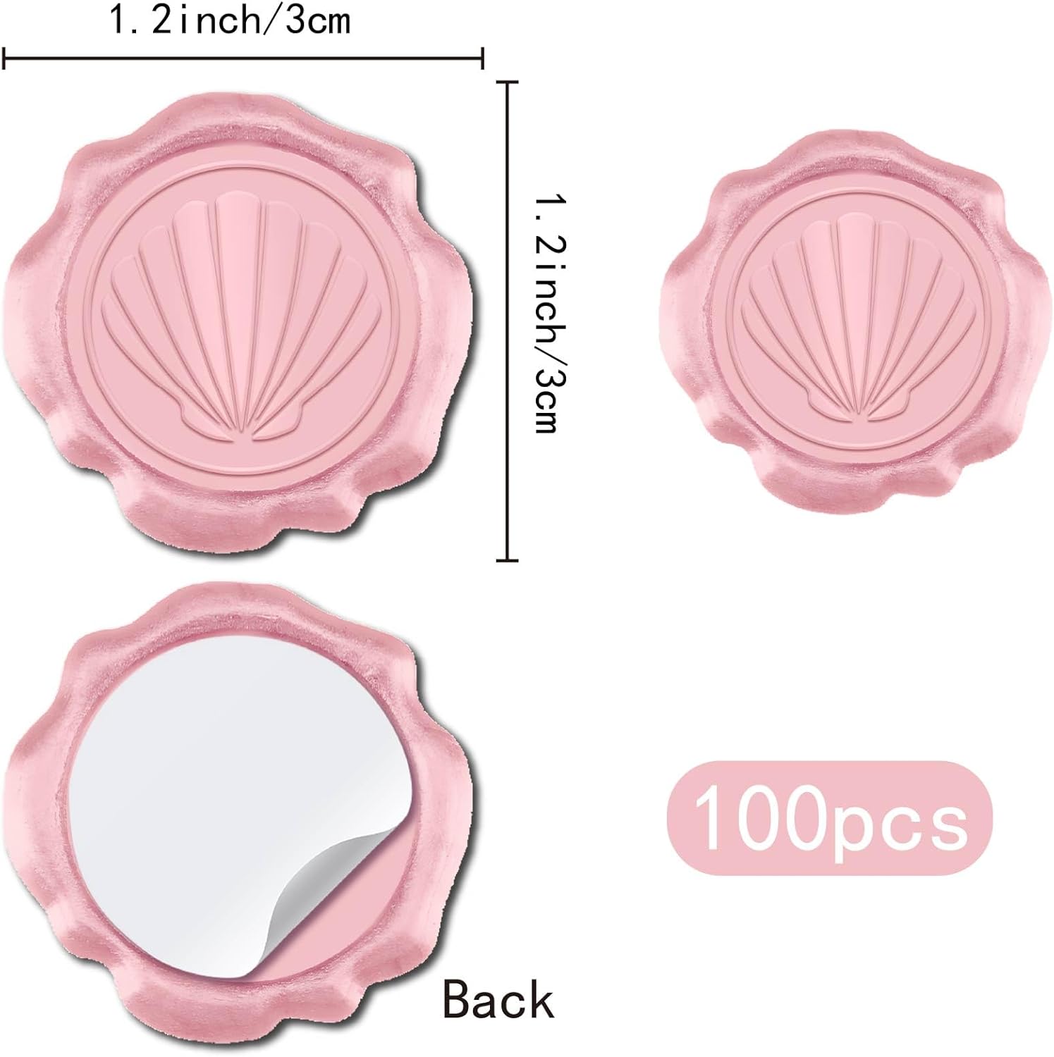 1set 100pcs Shell Shaped Adhesive Wax Seal Stickers Envelope Seal Decoration For Craft Scrapbook Gift Pink 30mm
