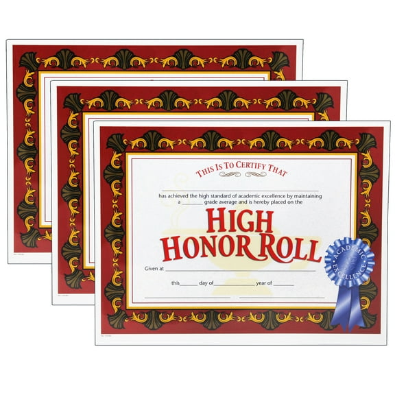 Hayes Publishing High Honor Roll Certificate, 30 Per Pack, 3 Packs