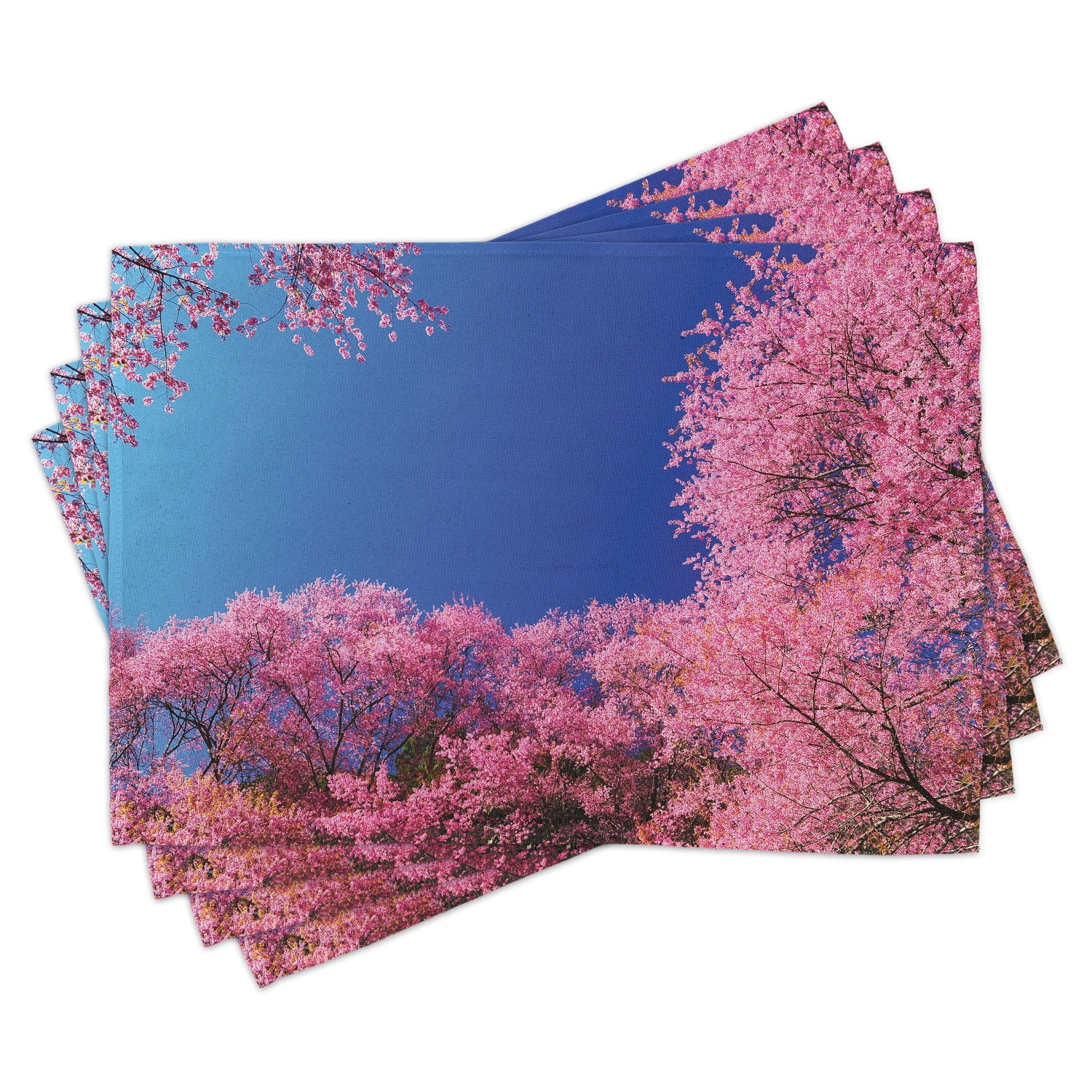 Ambesonne Nature Place Mats Set of 4, Cherry Blossom Trees, Standard ...