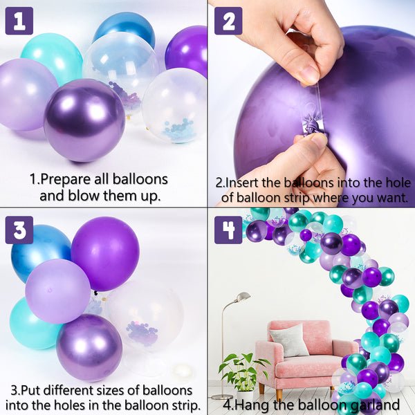 SHIMMER & CONFETTI Premium 123 Pack Mermaid Balloon Garland and Arch Kit.  Tail Fins, Pink, Purple, Aqua, Silver, Tying Tool, Fishing Line, Tape,  Glue. Birthday …