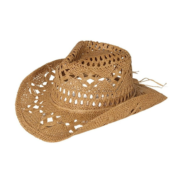 Straw Hat Ventilated Hollow Collapsible Western Cowboy Beach Hat Photo Props