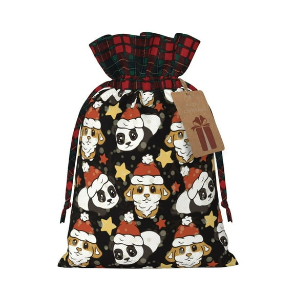 Naloa Cute Dog Panda Christmas Gift Bags Christmas Drawstring Gift Bags Christmas Trees Decorations Indoor Holiday Party Christmas Treat Bags-Black