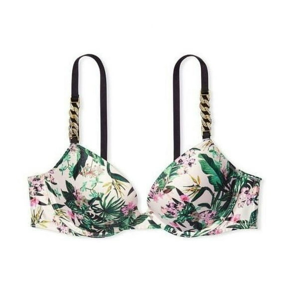 Victoria's Secret Very Sexy Push-up Bra Floral Embellished Chain Link Trim Straps Size 38B NWT