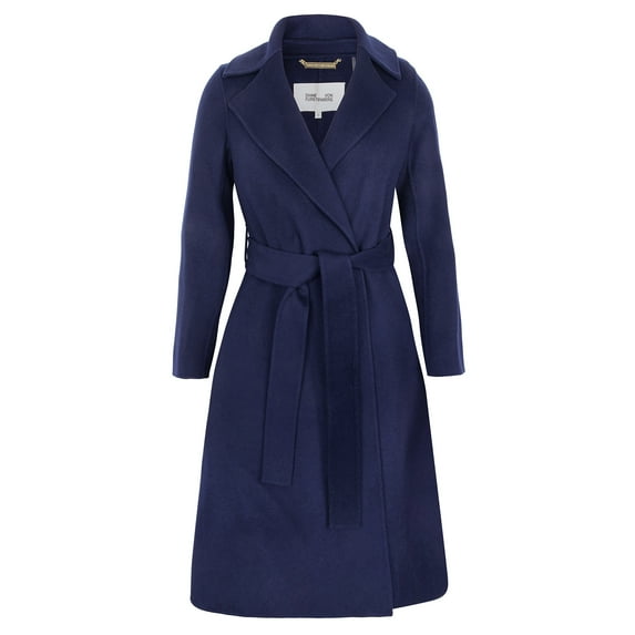 DVF Diane Von Furstenberg Women's Deep Sea Blue Double Face Wool Wrap Coat (L)