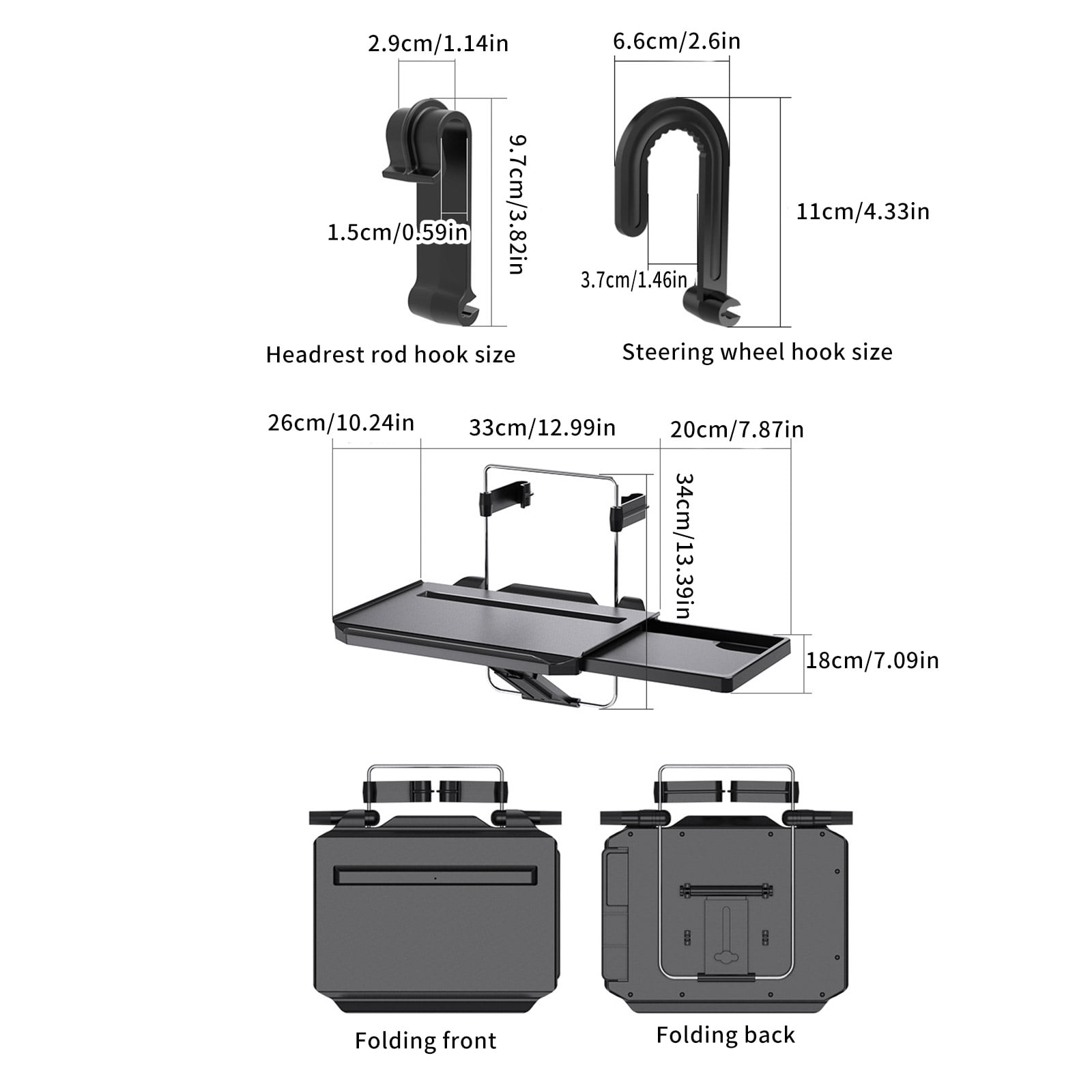 Ergonomic Foldable Car Steering Wheel Table ABS Back Seat Headrest Tray for Comfortable Work and Dining in Vehicle
