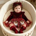 thumbnail image 2 of AWZXDE Holiday Bodysuits For Little Girls Velvet Santa Style Dress Outfit Complete With Matching Festive Hat For Christmas Theme Events B-Red - 12-18 Months, 2 of 5