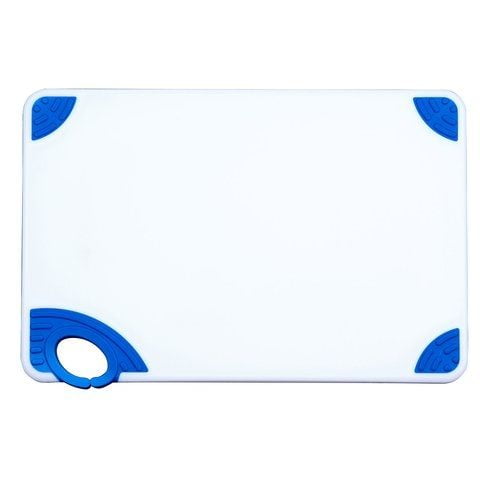 Winco CBN-1218BU, 18x24x0.5-Inch Rectangular Cutting Board with Blue Rubber Grip Hook, Plastic Chopping Board (Blue)