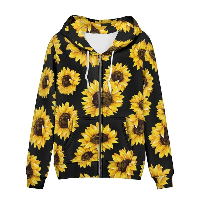 Renewold Novelty Zip-Up Hoodies Jacket for Women Sunflowers
