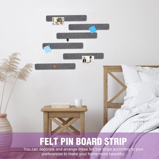 FONDOTIN 8Pcs Wall Memo Board Felt Strips Bar for Decorative and Functional Use Dark Grey