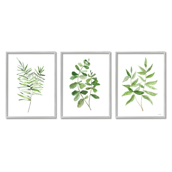 Stupell Kitchen Herb Bunches Botanicals Botanical & Floral Painting Gray Framed Art Print Wall Art, Set of 3