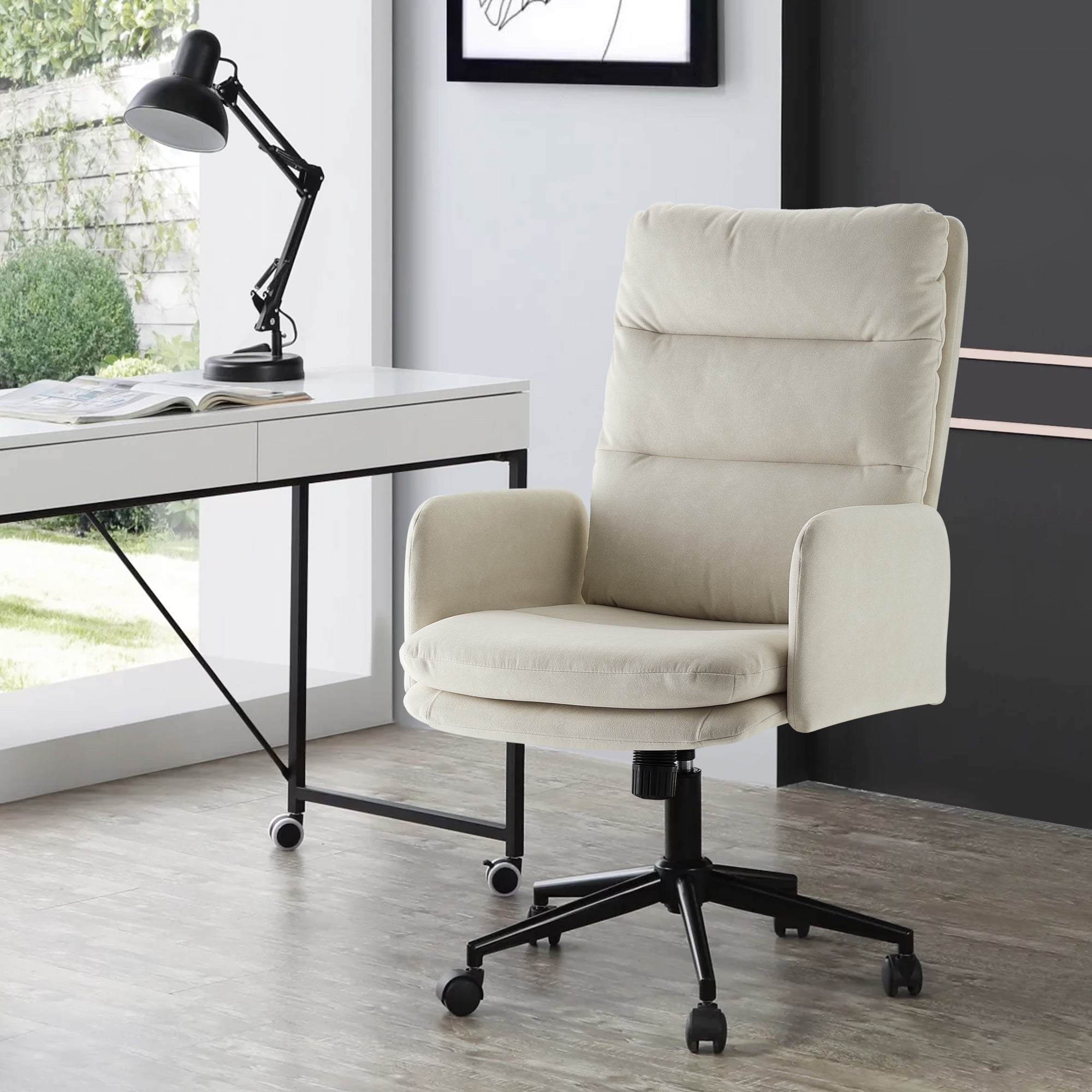 Swivel Office Chair, High-Back Ergonomic Desk Chair with Lumbar Support, Adjustable Height, Armrests & Wheels, Upholstered Computer Task Chair