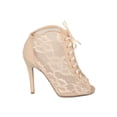 thumbnail image 2 of Women Lace Fabric Floral Embroidery Ribbon Open Toe Stiletto Heel Bootie - 18142, 2 of 6