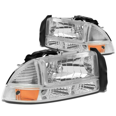 99 Dodge Neon Headlight - For 97-04 Dodge Dakota/Durango 4pcs Replacement Headlight+Bumper Lights (Chrome Housing Amber Reflector) 99 00 01 02 03